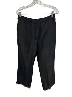 ICE Black Silk Blend Cropped Dress Pants Size 8 Lace Trim Coquette Goth Glam